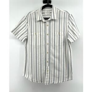 Lucky Brand Short Sleeve Button Down Shirt Men's Size M White Blue Stripes